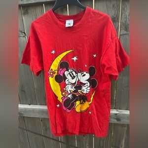 Vintage Mickey & Co T Shirt One Size Red Mickey Minnie On The Moon Single Stitch